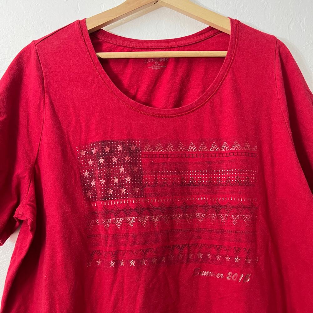 Catherines 14/16 0X Red American Flag Graphic Tee Metallic Gold Patriotic USA